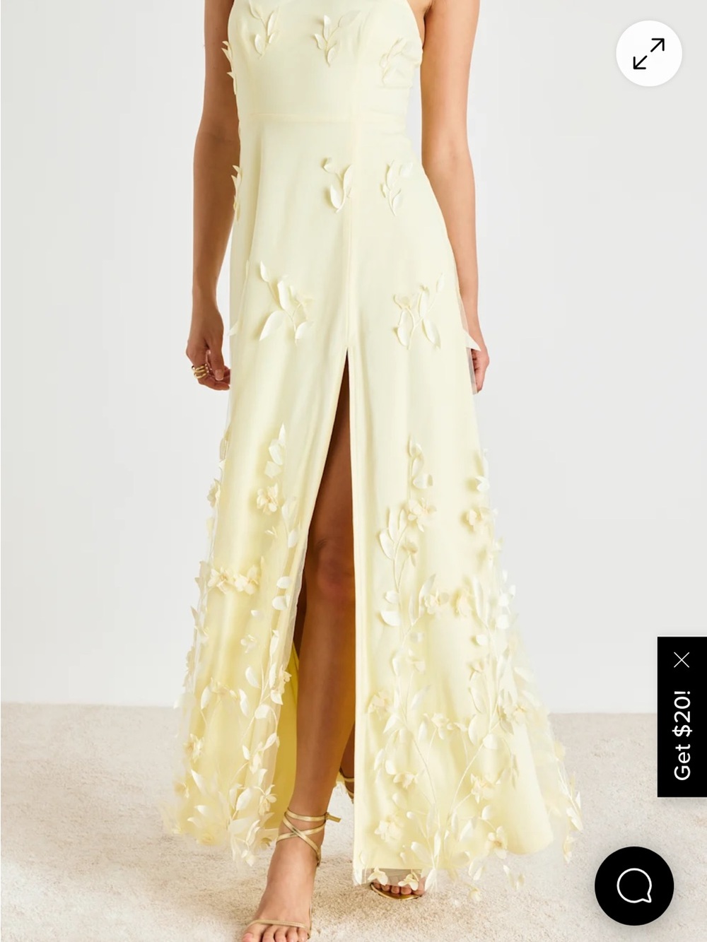 Lulus Abundant Charm Pale Yellow 3d Floral Applique Maxi Dress - Size M
